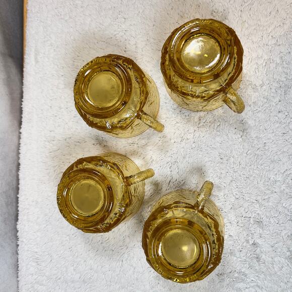 Anchor Hocking Vintage 70s Glass Mugs Set Of 4 Amber Daisies Rain Flowers 6 Oz. - Picture 3 of 14